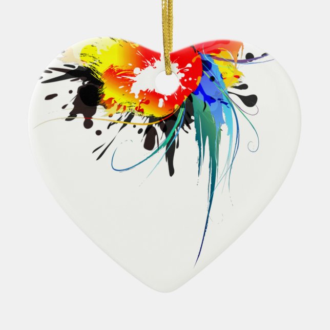 Abstract Wild Parrot Paint Splatters Ceramic Ornament (Front)