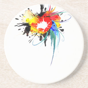 Abstract Wild Parrot Paint Splatters Coaster