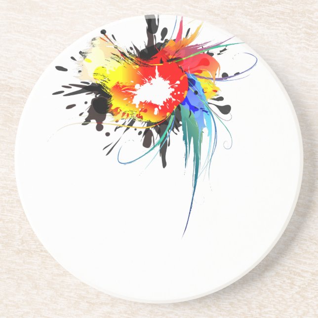 Abstract Wild Parrot Paint Splatters Coaster (Front)
