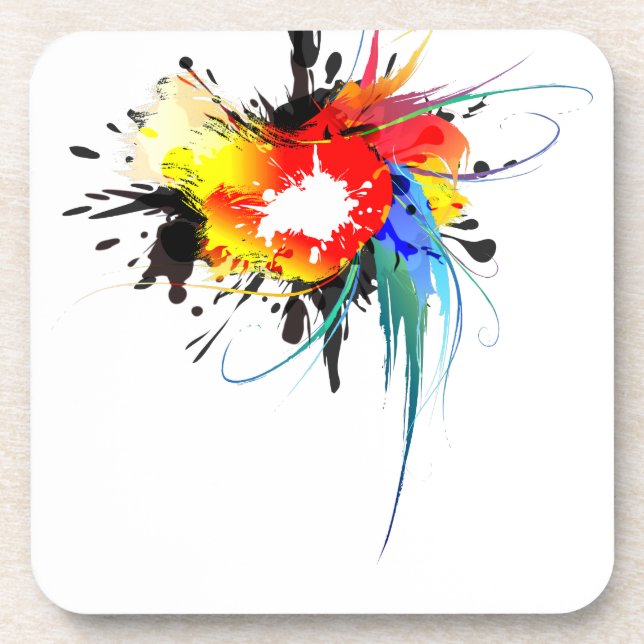 Abstract Wild Parrot Paint Splatters Coaster (Front)