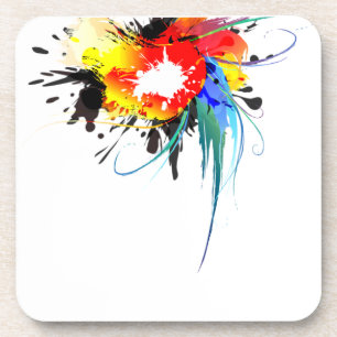 Abstract Wild Parrot Paint Splatters Coaster