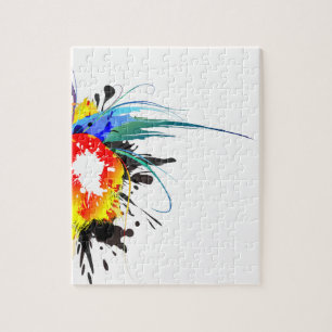 Abstract Wild Parrot Paint Splatters Jigsaw Puzzle
