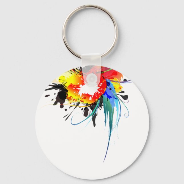 Abstract Wild Parrot Paint Splatters Keychain (Front)