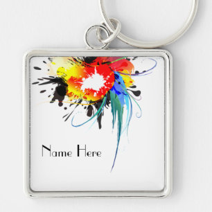 Abstract Wild Parrot Paint Splatters Keychain