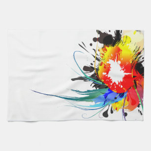 Abstract Wild Parrot Paint Splatters Kitchen Towel