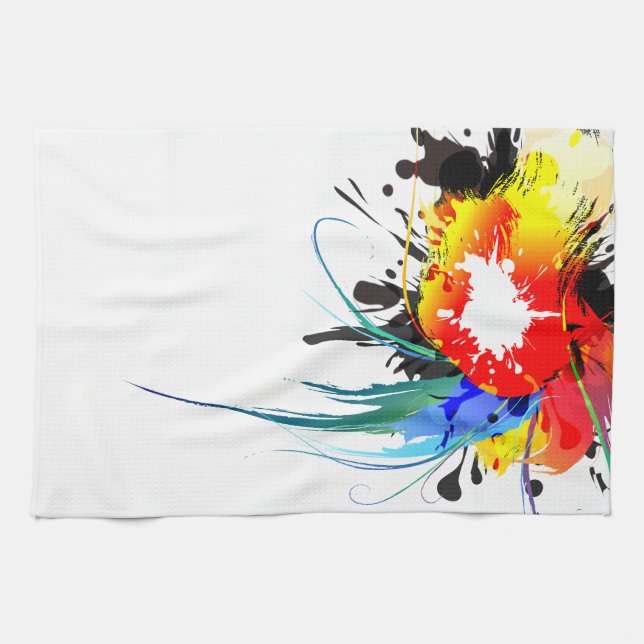 Abstract Wild Parrot Paint Splatters Kitchen Towel (Horizontal)
