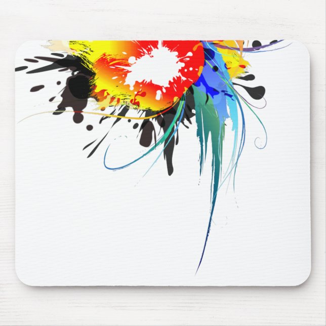 Abstract Wild Parrot Paint Splatters Mouse Pad (Front)
