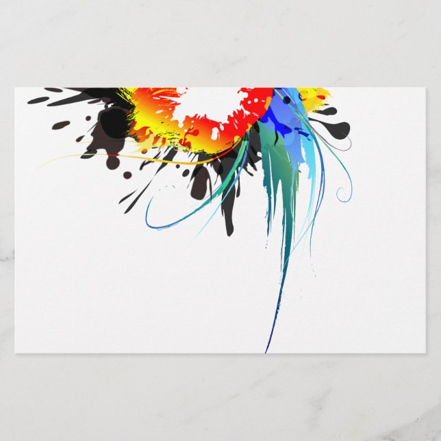 Abstract Wild Parrot Paint Splatters Stationery (Front)