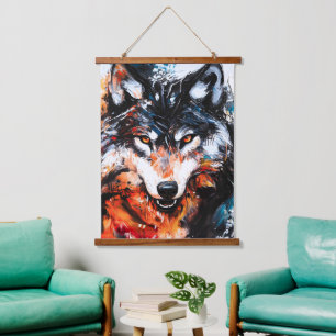 Abstract Wild Spirit Wolf Hanging Tapestry