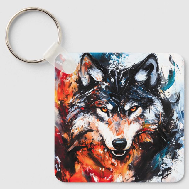 Abstract Wild Spirit Wolf Keychain (Front)