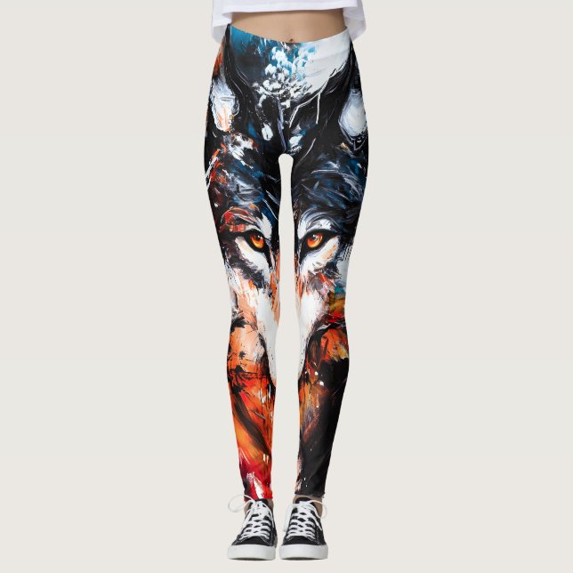 Abstract Wild Spirit Wolf Leggings (Front)