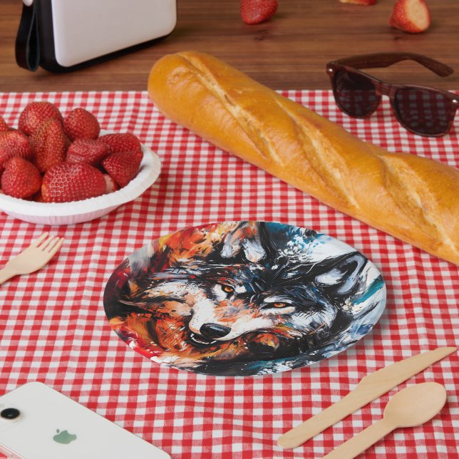 Abstract Wild Spirit Wolf Paper Plate (Picnic)