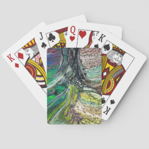 Abstract wild tree greens and blues playing cards