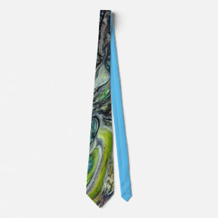 Abstract wild tree greens and blues tie