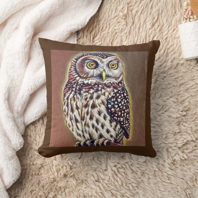 Abstract Wilderness Forest Owl Art Throw Pillow (Blanket)