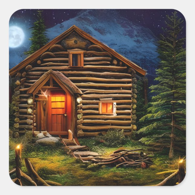 Abstract Wilderness Little Cabin Square Sticker (Front)