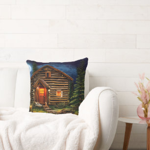 Abstract Wilderness Little Cabin Throw Pillow