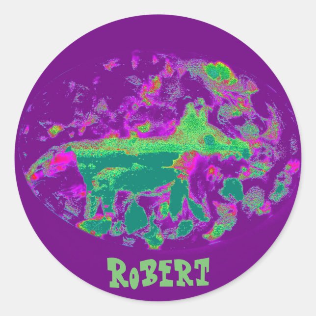 Abstract Wildlife Art Fox Custom Name Classic Round Sticker (Front)