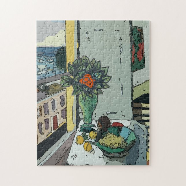 Abstract Window, Vase with Rose Jigsaw Puzzle (Vertical)