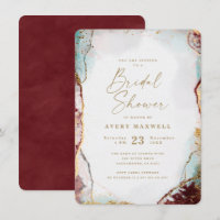 Abstract Wine Red Aqua & Gold Winter Bridal Shower