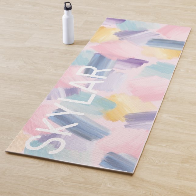Abstract Wispy Watercolor Brush Strokes Pink Yoga Mat (In Situ)