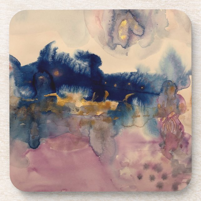 abstract with blue and pink pillow coaster (Front)