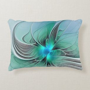 Abstract With Blue, Modern Fractal Art Accent Pillow