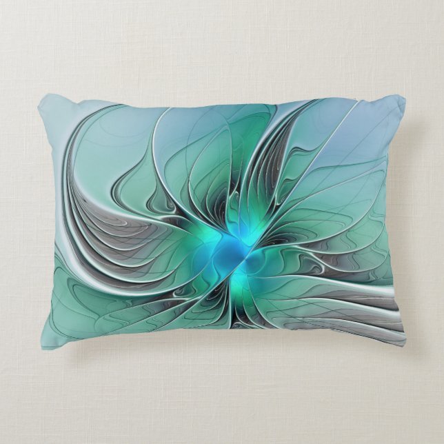 Abstract With Blue, Modern Fractal Art Accent Pillow (Front)