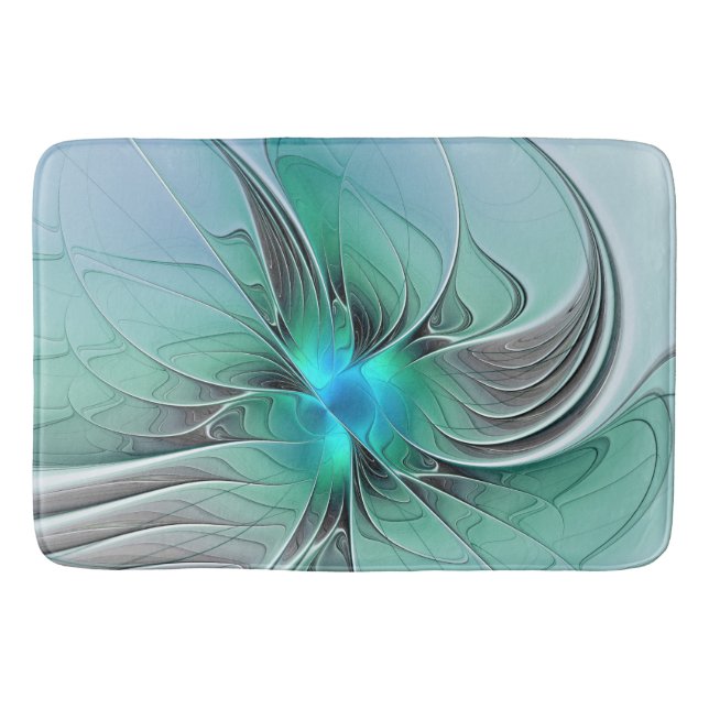 Abstract With Blue, Modern Fractal Art Bath Mat (Front)