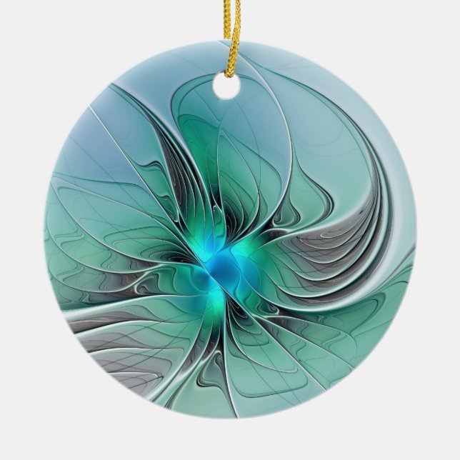 Abstract With Blue, Modern Fractal Art Ceramic Ornament (Front)