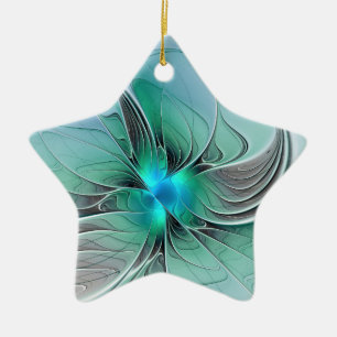Abstract With Blue, Modern Fractal Art Ceramic Ornament
