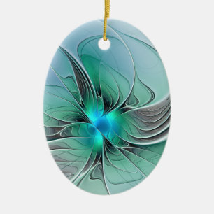 Abstract With Blue, Modern Fractal Art Ceramic Ornament