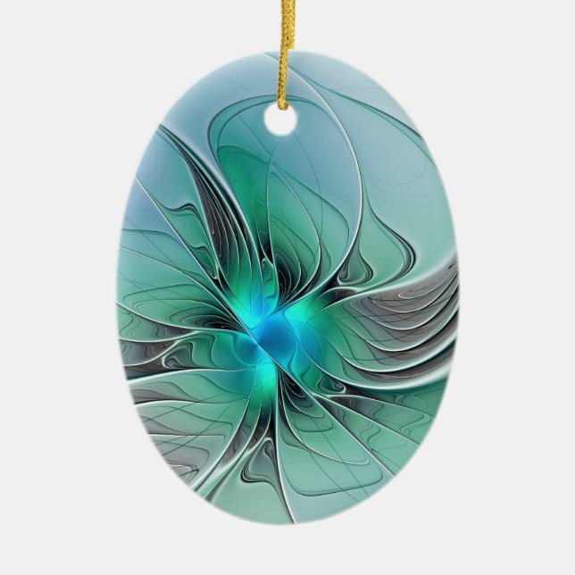 Abstract With Blue, Modern Fractal Art Ceramic Ornament (Front)