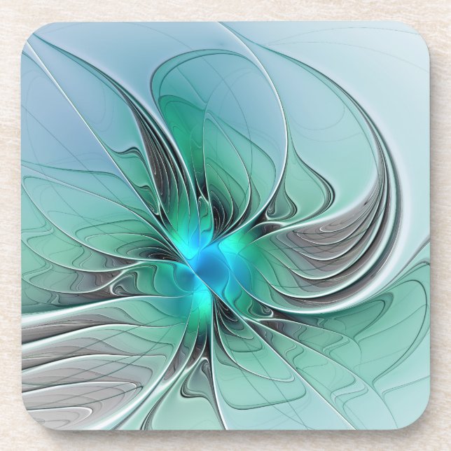 Abstract With Blue, Modern Fractal Art Coaster (Front)