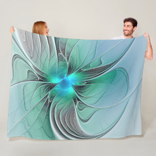 Abstract With Blue, Modern Fractal Art Fleece Blanket