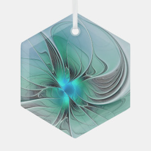 Abstract With Blue, Modern Fractal Art Glass Ornament
