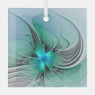 Abstract With Blue, Modern Fractal Art Glass Ornament