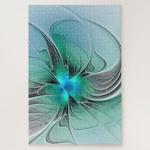 Abstract With Blue, Modern Fractal Art Jigsaw Puzzle