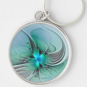 Abstract With Blue, Modern Fractal Art Keychain