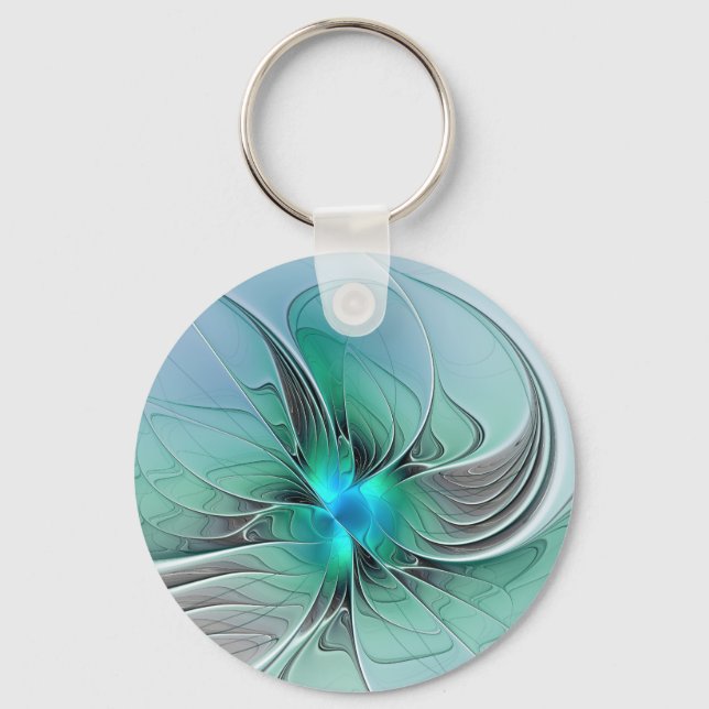 Abstract With Blue, Modern Fractal Art Keychain (Front)