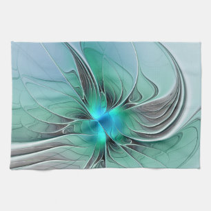 Abstract With Blue, Modern Fractal Art Kitchen Towel