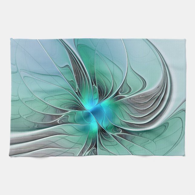 Abstract With Blue, Modern Fractal Art Kitchen Towel (Horizontal)