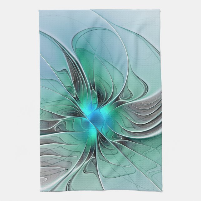 Abstract With Blue, Modern Fractal Art Kitchen Towel (Vertical)