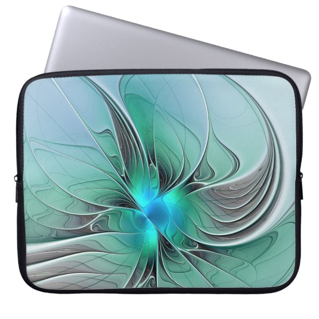 Abstract With Blue, Modern Fractal Art Laptop Sleeve (Front)