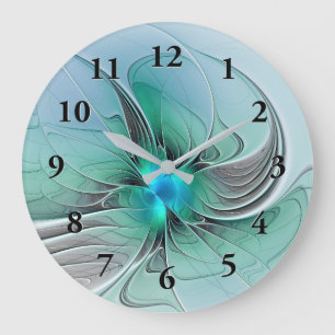 Abstract With Blue, Modern Fractal Art Large Clock