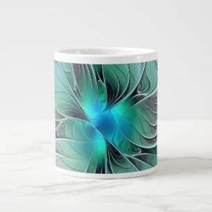 Abstract With Blue, Modern Fractal Art Large Coffee Mug