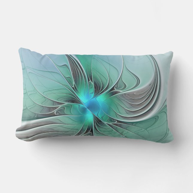 Abstract With Blue, Modern Fractal Art Lumbar Pillow (Front)