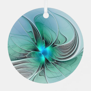 Abstract With Blue, Modern Fractal Art Metal Ornament