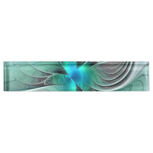 Abstract With Blue, Modern Fractal Art Nameplate