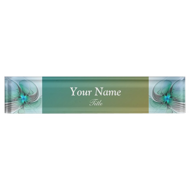 Abstract With Blue, Modern Fractal Art Nameplate (Front)